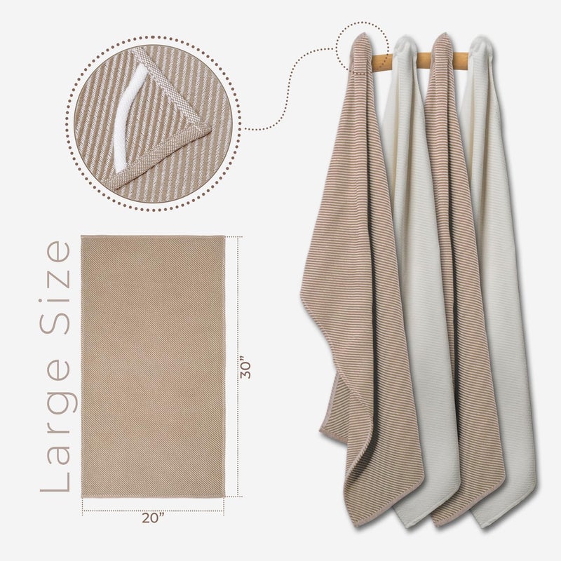 Ossano Kitchen Towels Set - 4 Pack, (20" x 30") - Boho & Decorative - Versatile as, Dish Towels for Drying Dishes, Drying Towels, Flour Sack Towel, Kitchen Cloths, Beige and Ecru - Image 4